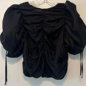 H&M Black Poof Sleeve Ruched Front, Back Sleeve Full Zip back Goth Romantic XL